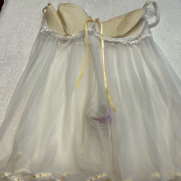 Jezebel XL white yellow nighty g string underwire see thru lace yellow stripes - Picture 1 of 8